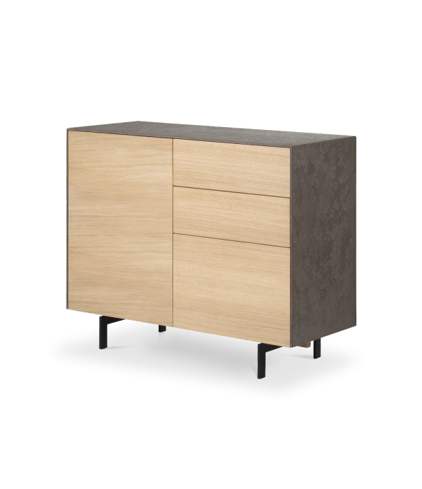 Aparador Xena Roble Natural Cemento 1 Puerta 3 Cajones, 112 Cm