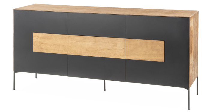 Aparador Moderno New Zen Madera Teca Reciclada Acero Lacado 2 Puertas 3 Cajones, 167 Cm
