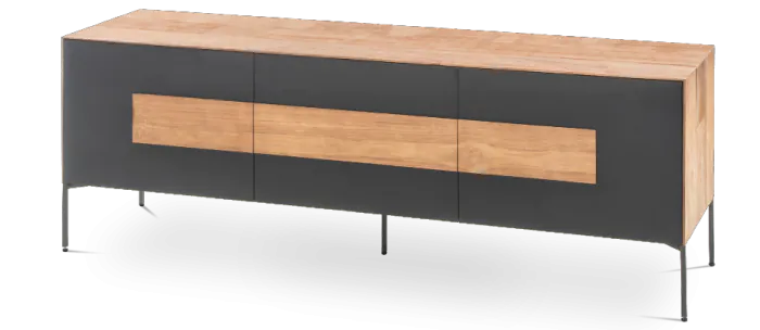 Mueble TV New Zen Madera Teca Reciclada Natural Negro Acero Lacado, 167 Cm