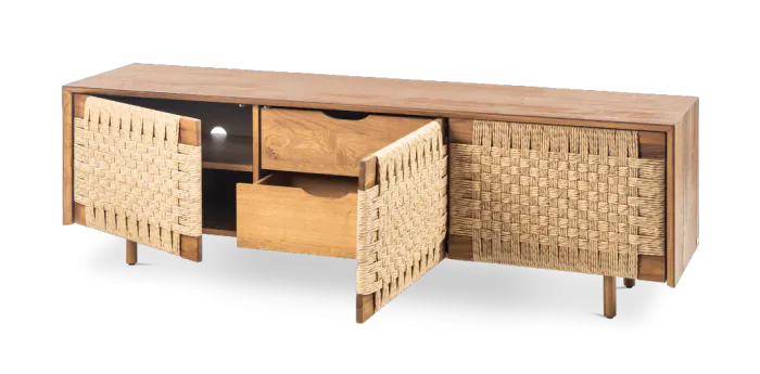 Mueble TV Vintage Virotec 3 Puertas 2 Cajones Baldas Interiores, 191 Cm