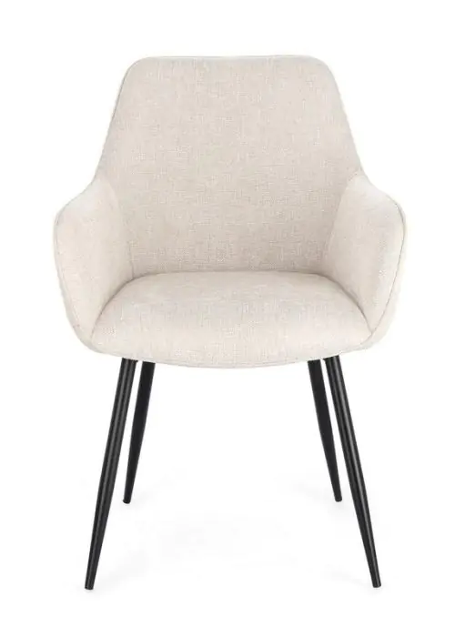 Silla Comedor Cora Brazos Tejido Beige Acero, 58 Cm