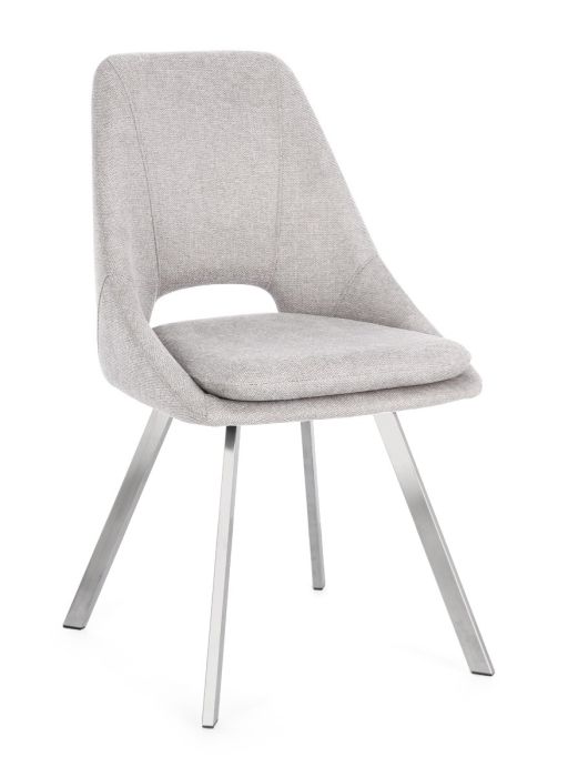 Silla Moderna Kashar Tejido Gris Claro Acero Plateado, 45 Cm