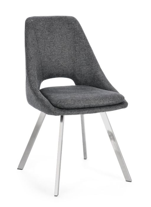 Silla Moderna Kashar Tejido Gris Oscuro Acero Plateado, 45 Cm