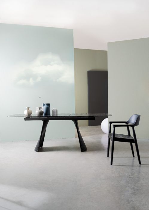 Mesa Extensible Negro Vidrio Acero, 180/220 Cm