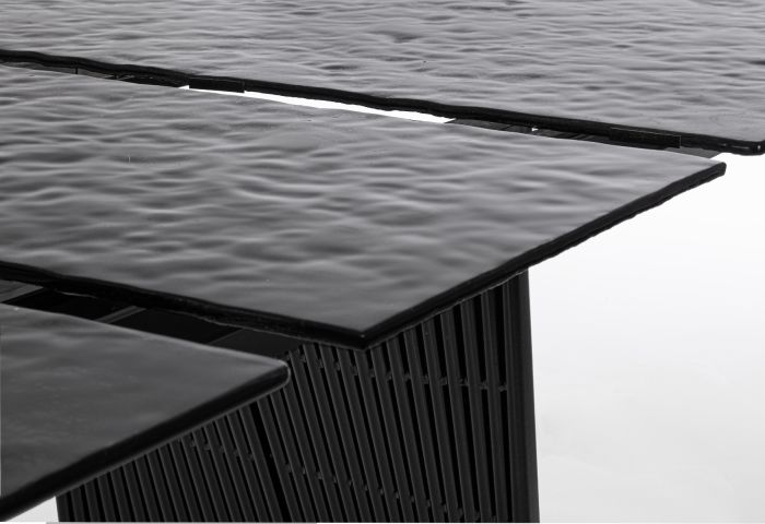 Mesa Extensible Negro Vidrio Acero, 180/220 Cm