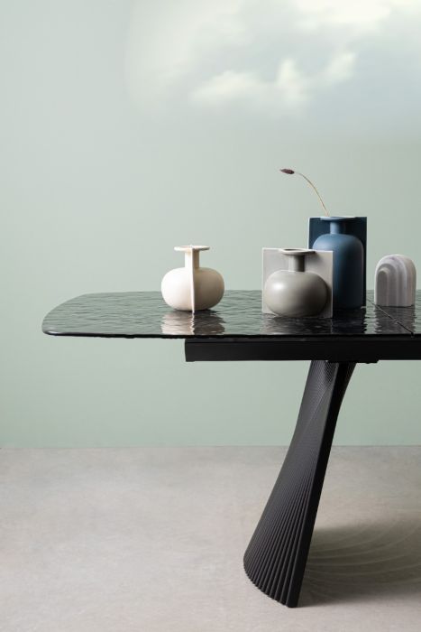 Mesa Extensible Negro Vidrio Acero, 180/220 Cm