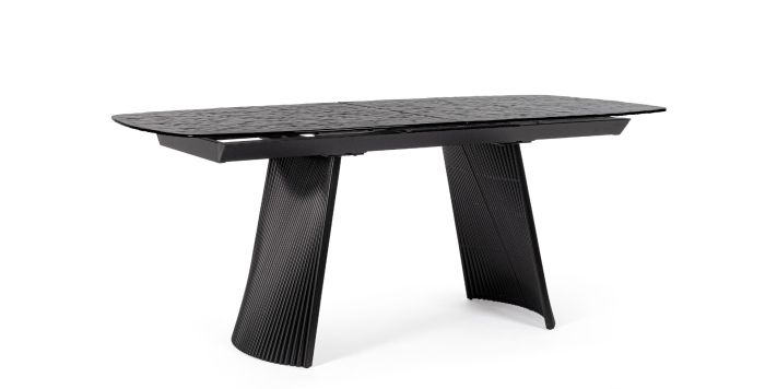 Mesa Extensible Negro Vidrio Acero, 180/220 Cm