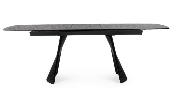Mesa Extensible Negro Vidrio Acero, 180/220 Cm