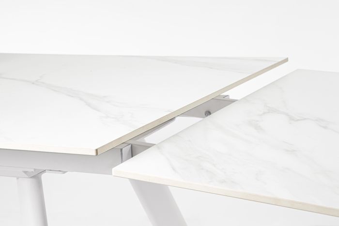 Mesa Extensible Blanco Gres Porcelánico Acero, 160/240 Cm