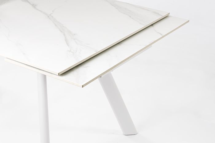 Mesa Extensible Blanco Gres Porcelánico Acero, 160/240 Cm