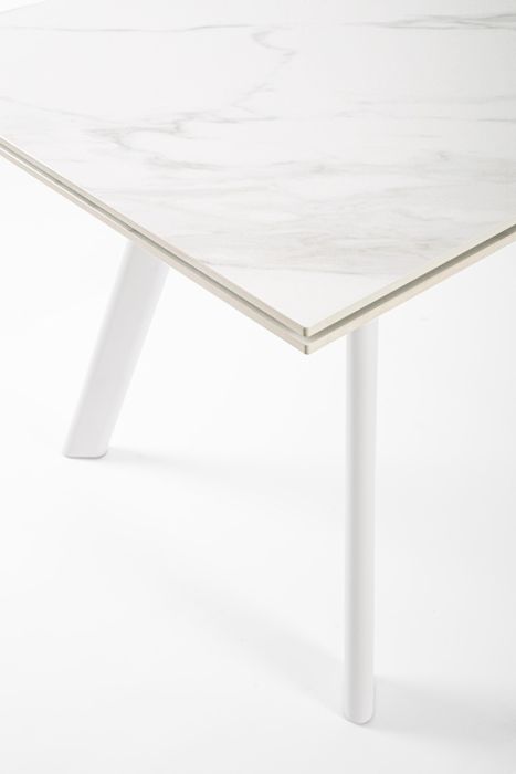 Mesa Extensible Blanco Gres Porcelánico Acero, 160/240 Cm