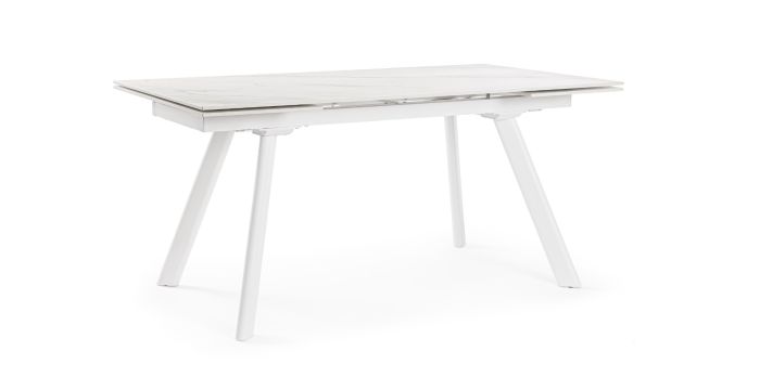 Mesa Extensible Blanco Gres Porcelánico Acero, 160/240 Cm