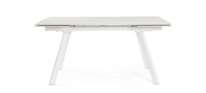 Mesa Extensible Blanco Gres Porcelánico Acero, 160/240 Cm