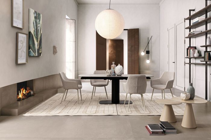 Mesa Extensible Gres Porcelánico Gris Mate Acero Negro, 140/200 Cm