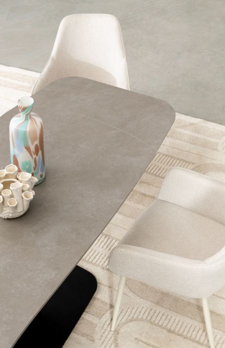 Mesa Extensible Gres Porcelánico Gris Mate Acero Negro, 140/200 Cm
