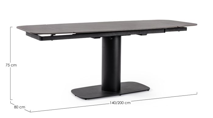 Mesa Extensible Gres Porcelánico Gris Mate Acero Negro, 140/200 Cm