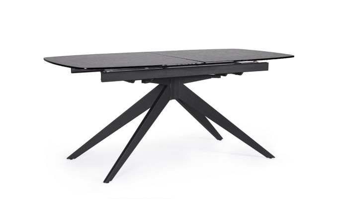 Mesa Extensible Cristal Templado Acero Negro, 180/240 Cm
