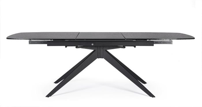 Mesa Extensible Cristal Templado Acero Negro, 180/240 Cm