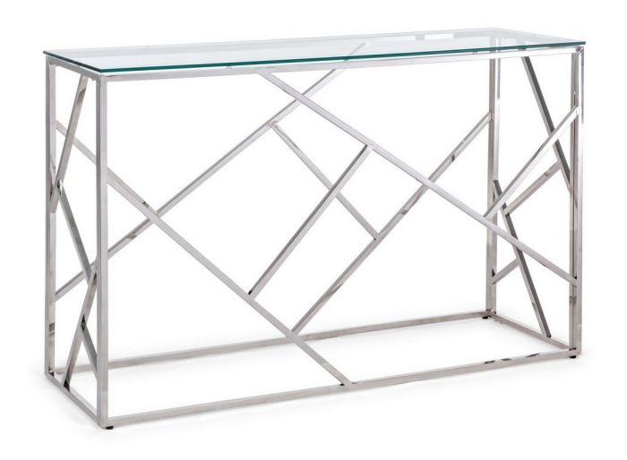 Consola Rayan Estilo Moderno Diseño Minimalista Vidrio Templado Acero, 120 Cm