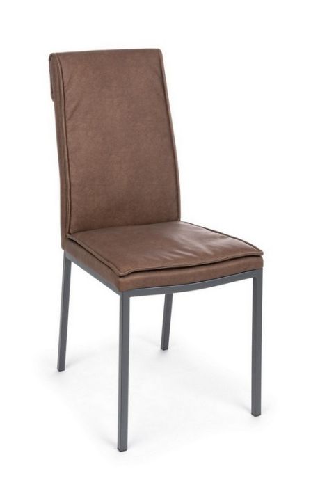 Silla Sofie Estilo Industrial Símil Piel Color Marrón Acero Gris, 43 Cm