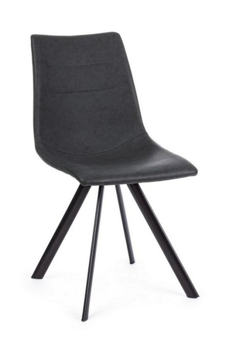 Silla Alva Estilo Industrial Gris Antracita Acero Barnizado Símil Piel, 45 Cm