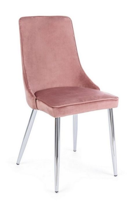 Silla Corinna Estilo Moderno Tejido Rosa Acero Cromado, 44 Cm