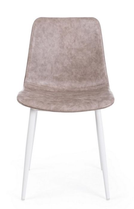 Silla Kyra Símil Piel Marrón Acero Barnizado Blanco, 44 Cm