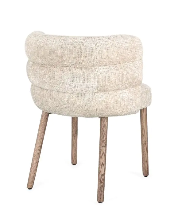 Silla Tejido Beige Patas Madera Roble, 60 Cm
