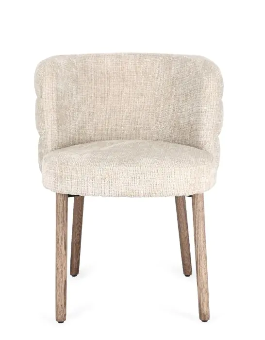 Silla Tejido Beige Patas Madera Roble, 60 Cm