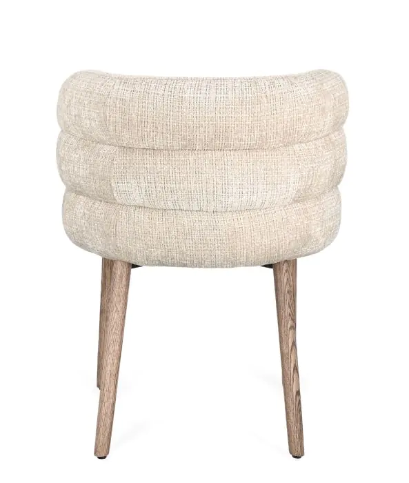 Silla Tejido Beige Patas Madera Roble, 60 Cm
