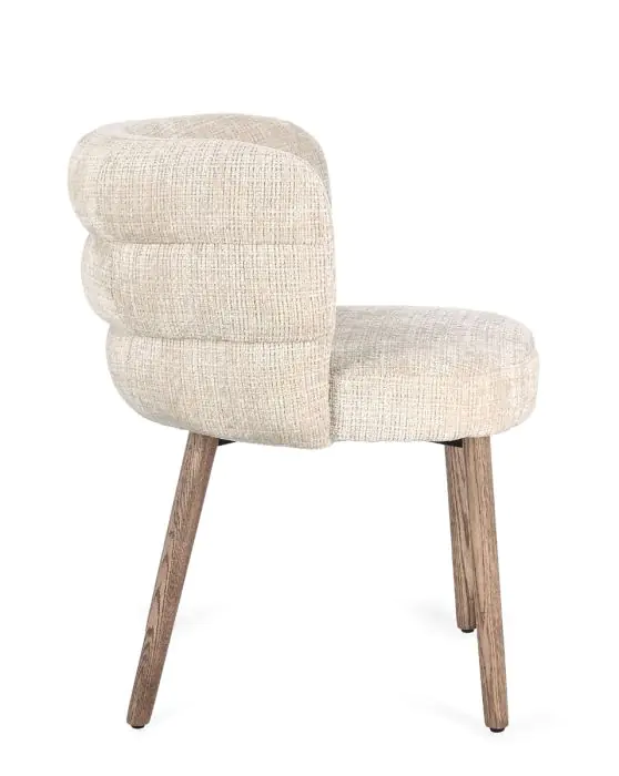 Silla Tejido Beige Patas Madera Roble, 60 Cm