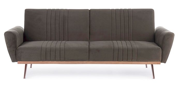Sofá Cama Johnny Estilo Moderno Terciopelo Marrón Acero Cromado, 210 Cm