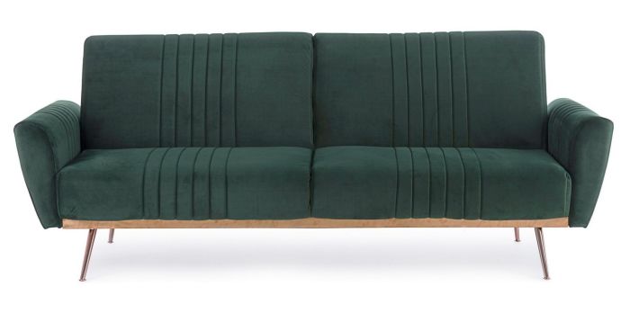 Sofá Cama Johnny Estilo Moderno Tejido Verde Oscuro Acero Cromado, 210 Cm