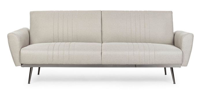 Sofá Cama Johnny Estilo Moderno Tejido Beige Acero Cromado, 210 Cm