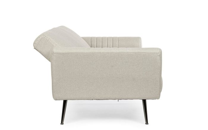Sofá Cama Tejido Beige Acero Cromado, 210 Cm