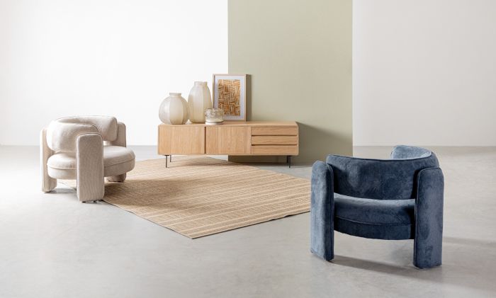Sillón Diseño Tejido Beige Madera, 94 Cm