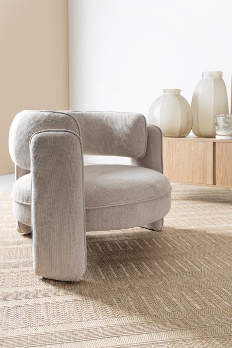 Sillón Diseño Tejido Beige Madera, 94 Cm