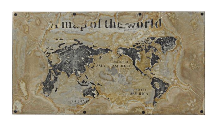 Mesa Escritorio Mapa Mundo Metal Envejecido Vidrio, 130 Cm