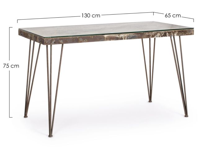 Mesa Escritorio Mapa Mundo Metal Envejecido Vidrio, 130 Cm