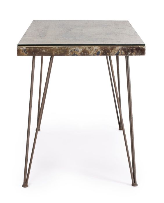 Mesa Escritorio Mapa Mundo Metal Envejecido Vidrio, 130 Cm