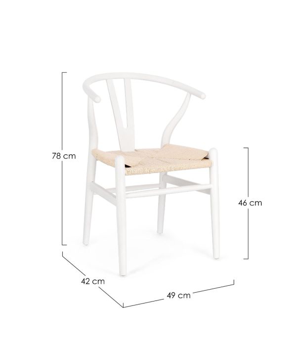 Silla Comedor Cuerda Madera Olmo Blanco, 49 Cm