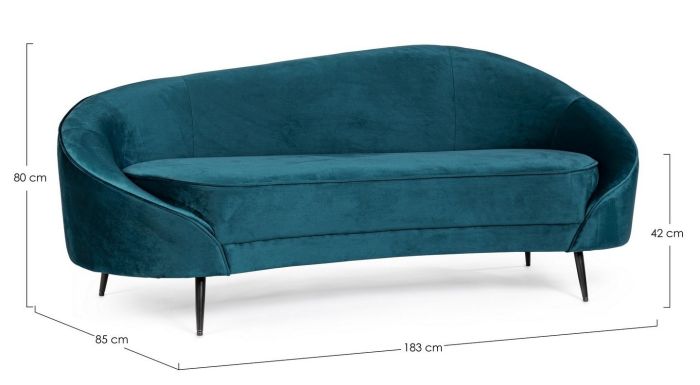 Sofá de Diseño 2 Plazas Tejido Efecto Terciopelo Azul, 183 Cm
