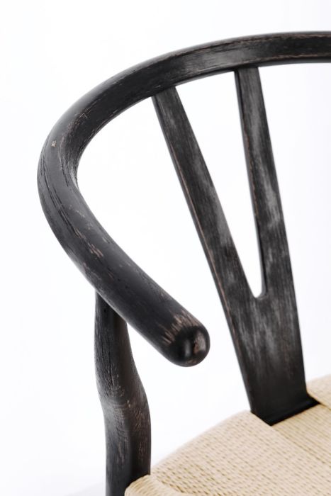 Silla Comedor Cuerda Madera de Haya Natural Negro, 50 Cm