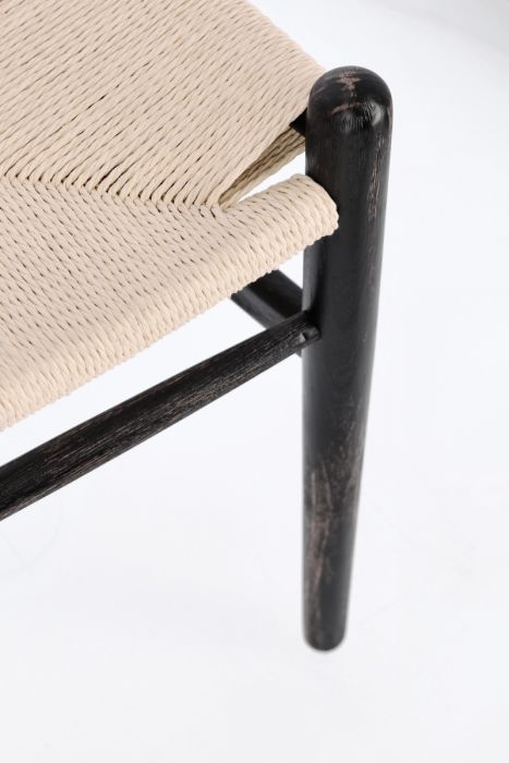 Silla Comedor Cuerda Madera de Haya Natural Negro, 50 Cm