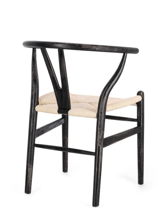 Silla Comedor Cuerda Madera de Haya Natural Negro, 50 Cm