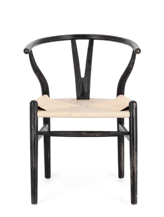 Silla Comedor Cuerda Madera de Haya Natural Negro, 50 Cm