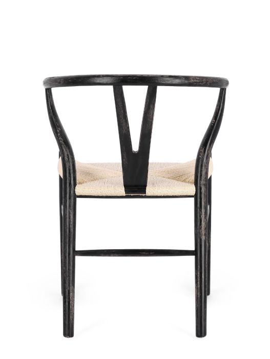 Silla Comedor Cuerda Madera de Haya Natural Negro, 50 Cm