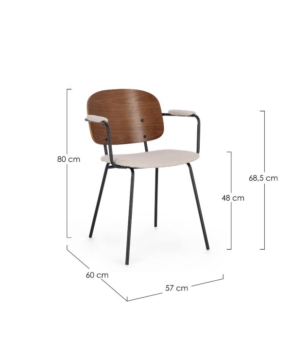 Silla Comedor Álamo Natural Tapizado Beige Acero, 57 Cm