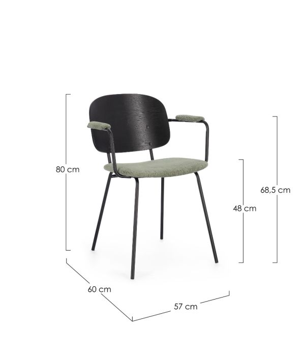 Silla Comedor Álamo Negro Tapizado Verde Acero, 57 Cm