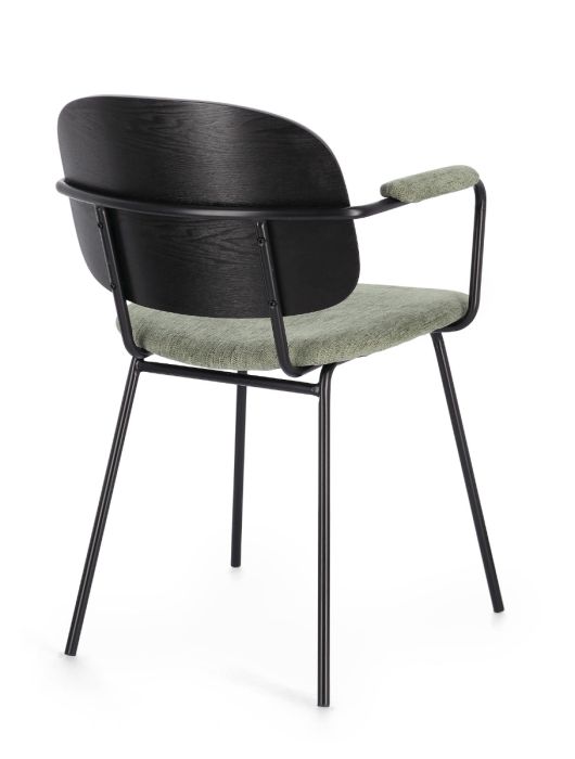 Silla Comedor Álamo Negro Tapizado Verde Acero, 57 Cm
